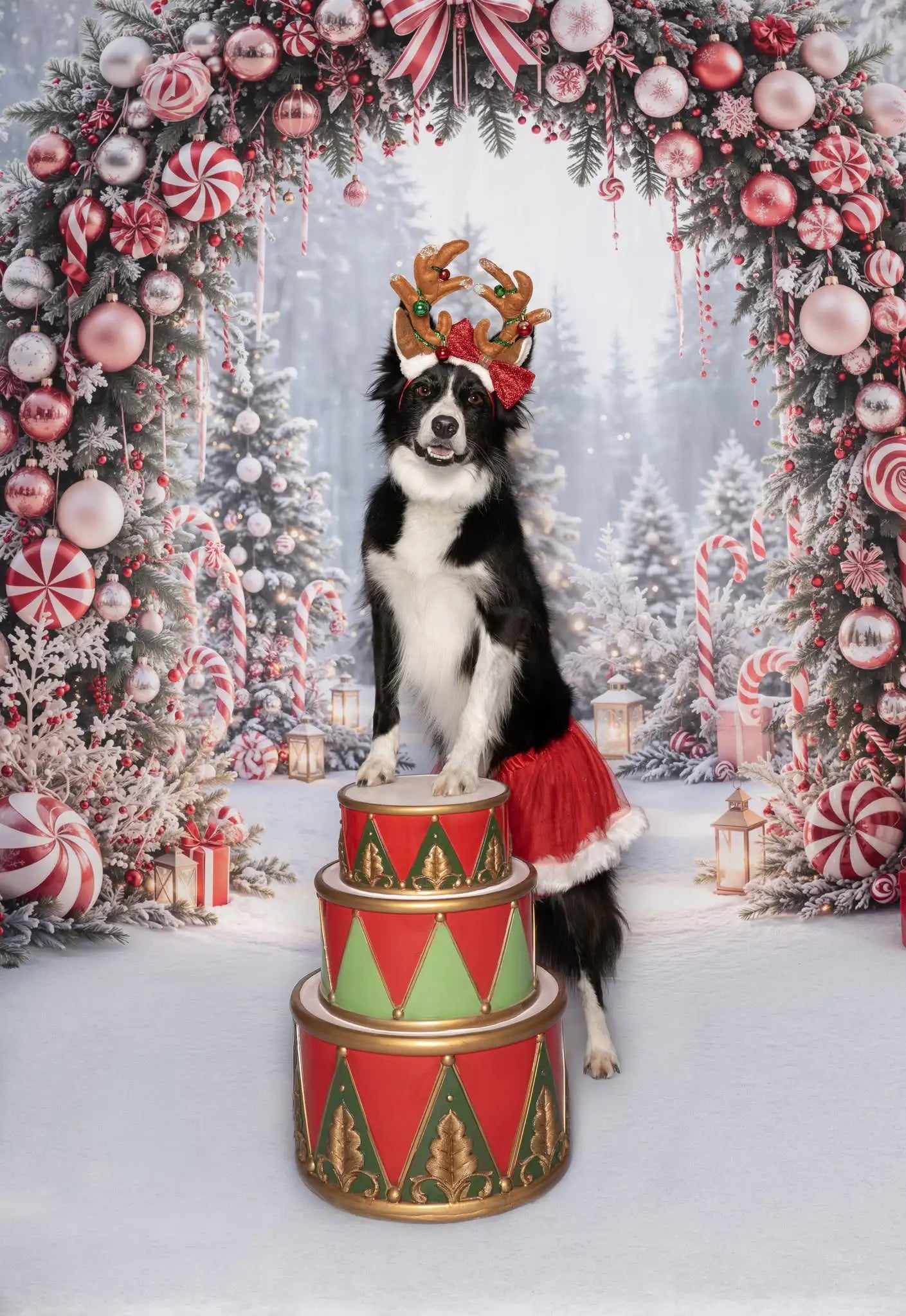 Kate Christmas Candy Arch Peppermint Gifts Snowy Forest Printed Backdrop Designed by Emetselch