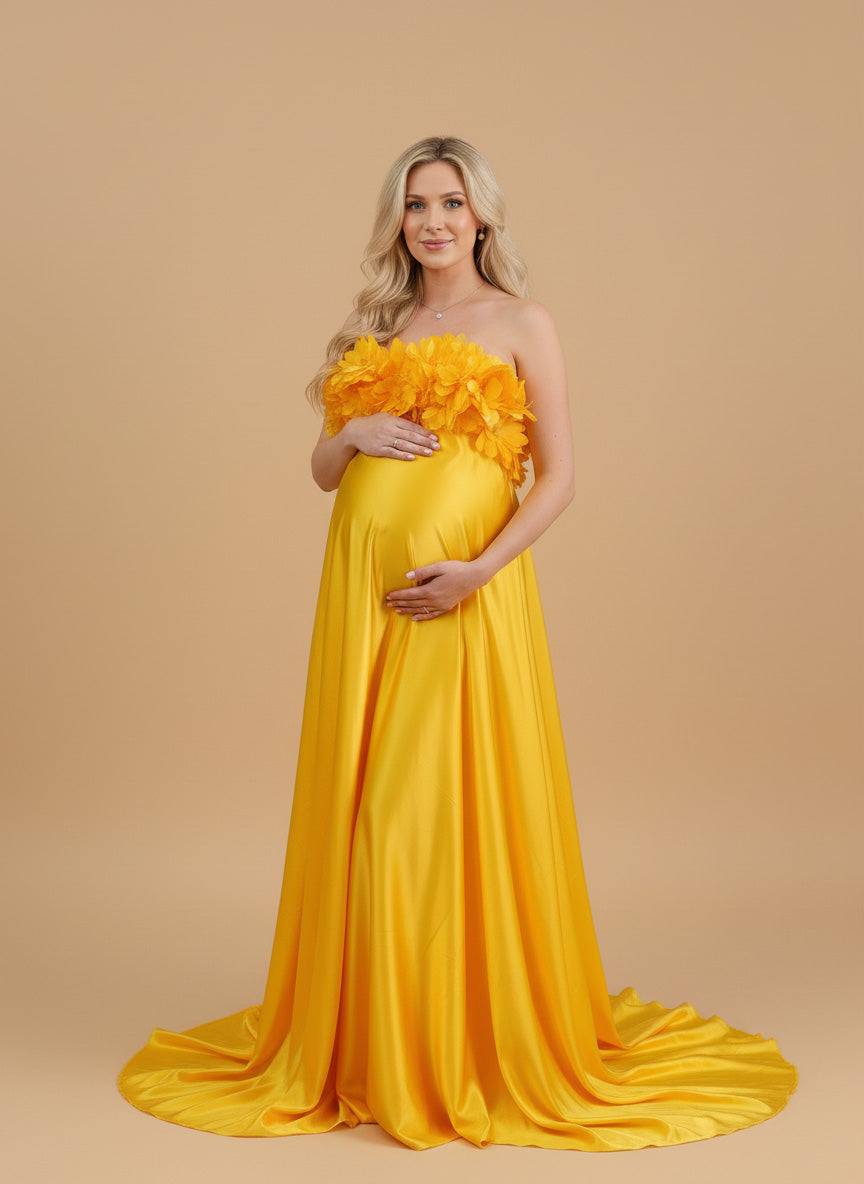 Kate Simulated Silk Strapless Trailing Custom Maternity Photoshoot Gowns