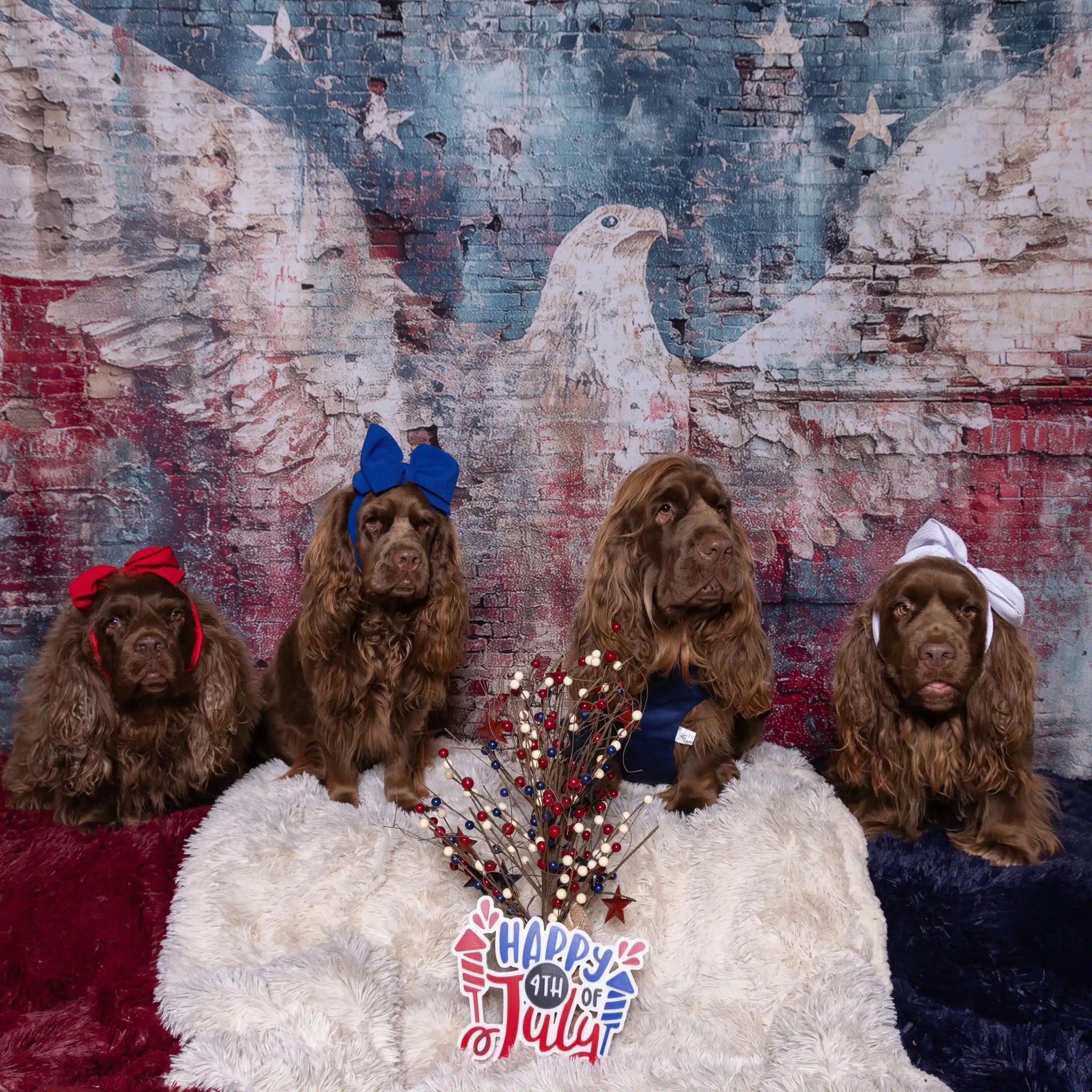 Kate July 4th Vintage Patriotic Eagle Graffiti Brick Wall Printed Backdrop Designed by Angela Miller