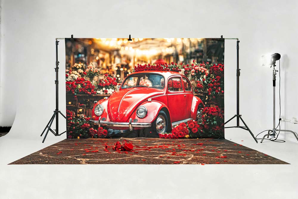 Kate Valentine's Day Red Car Flowers Photo Kit Photography Backdrops&Props Themed Bundle