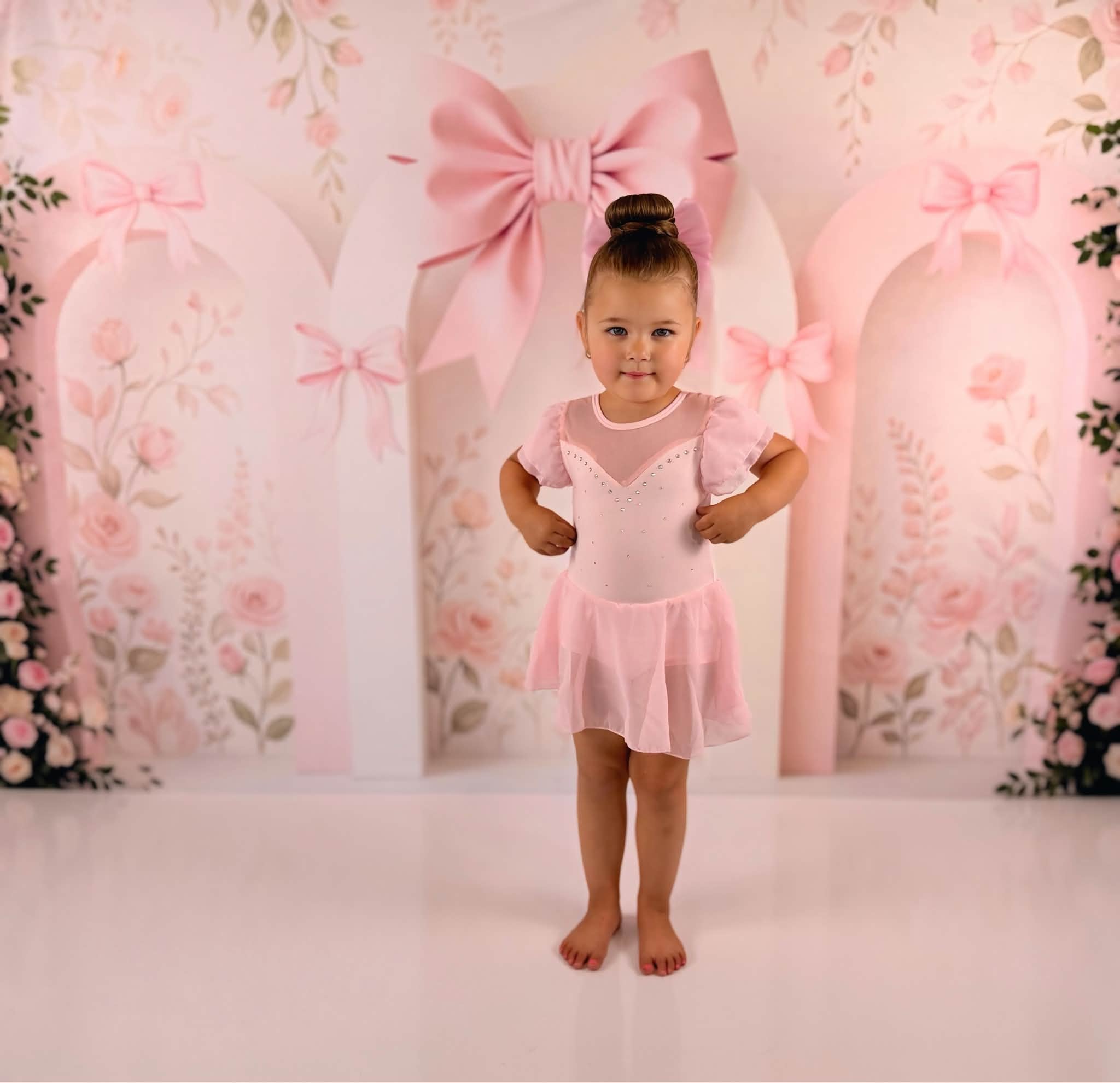 Kate Flower Arch Pink Roses Bows Floral Wall Printed Backdrop Designed by Patty Roberts