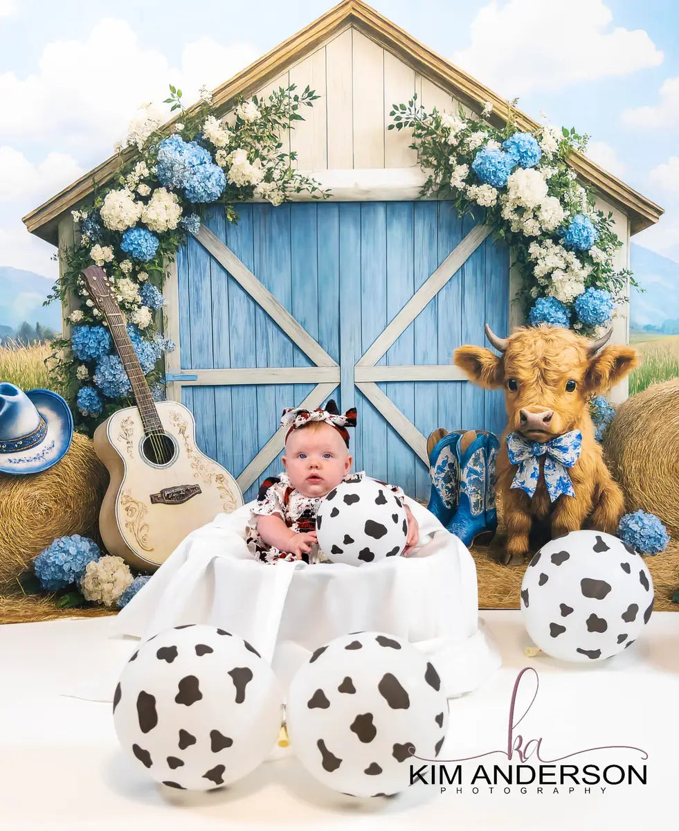 Kate Country Outdoor Barn Floral Cow Backdrop Designed by Ashley Paul