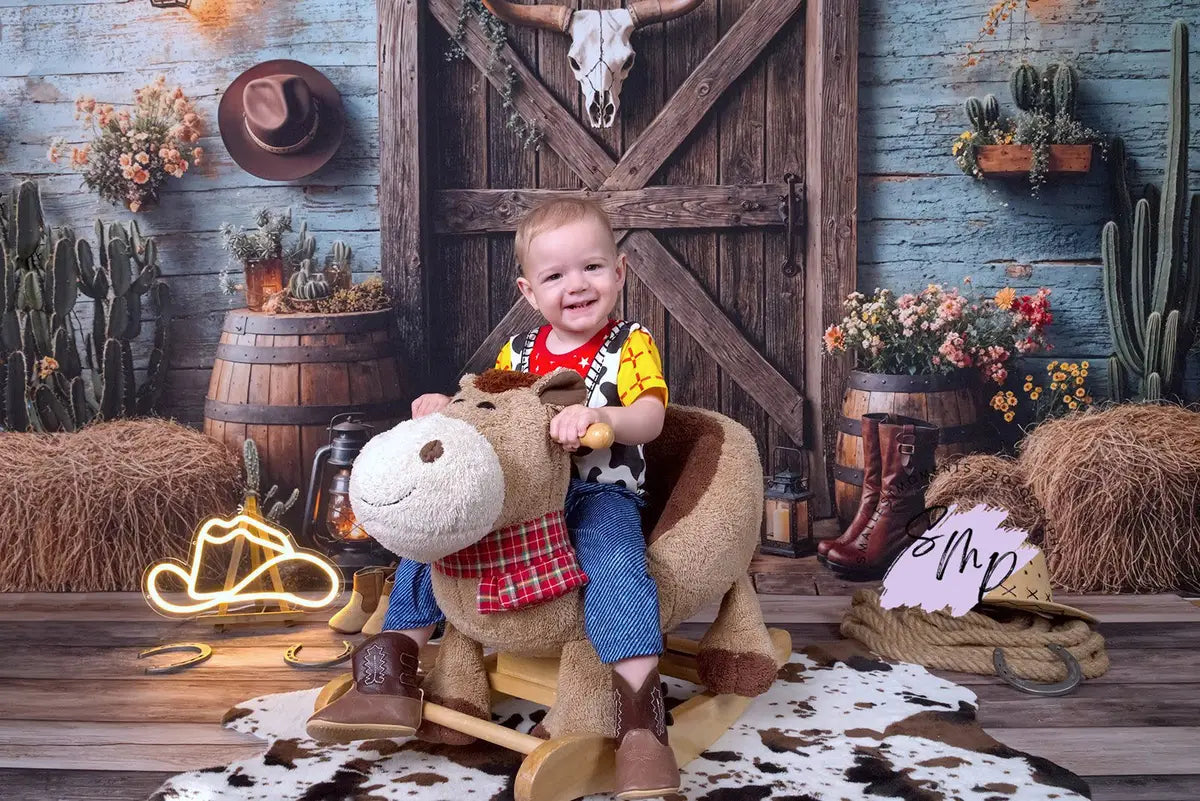 Kate Western Cowboy Rustic Barn Door Backdrop Designed by Emetselch