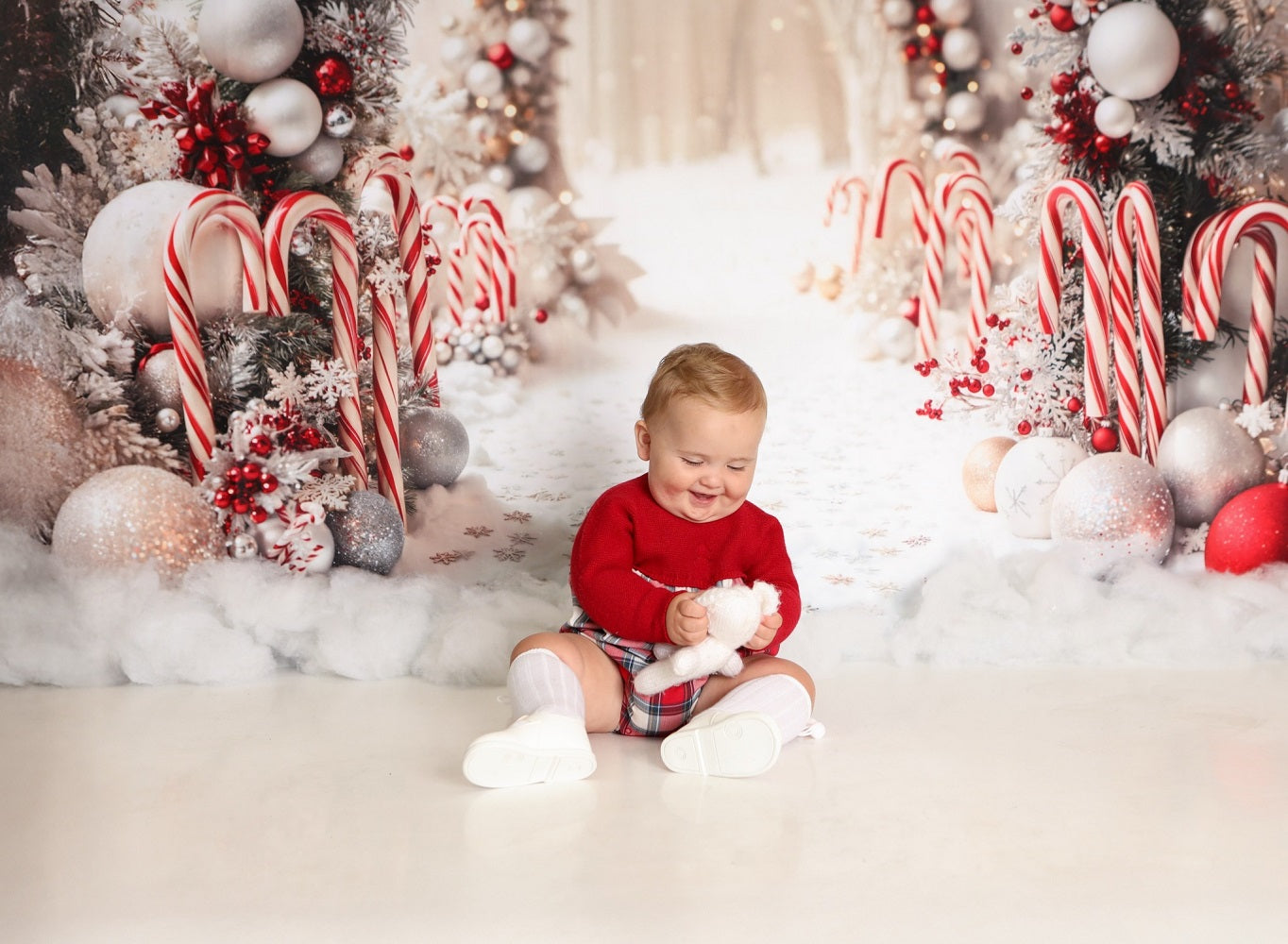 Kate Christmas Candy Cane Arch Snow Backdrop Designed by Emetselch