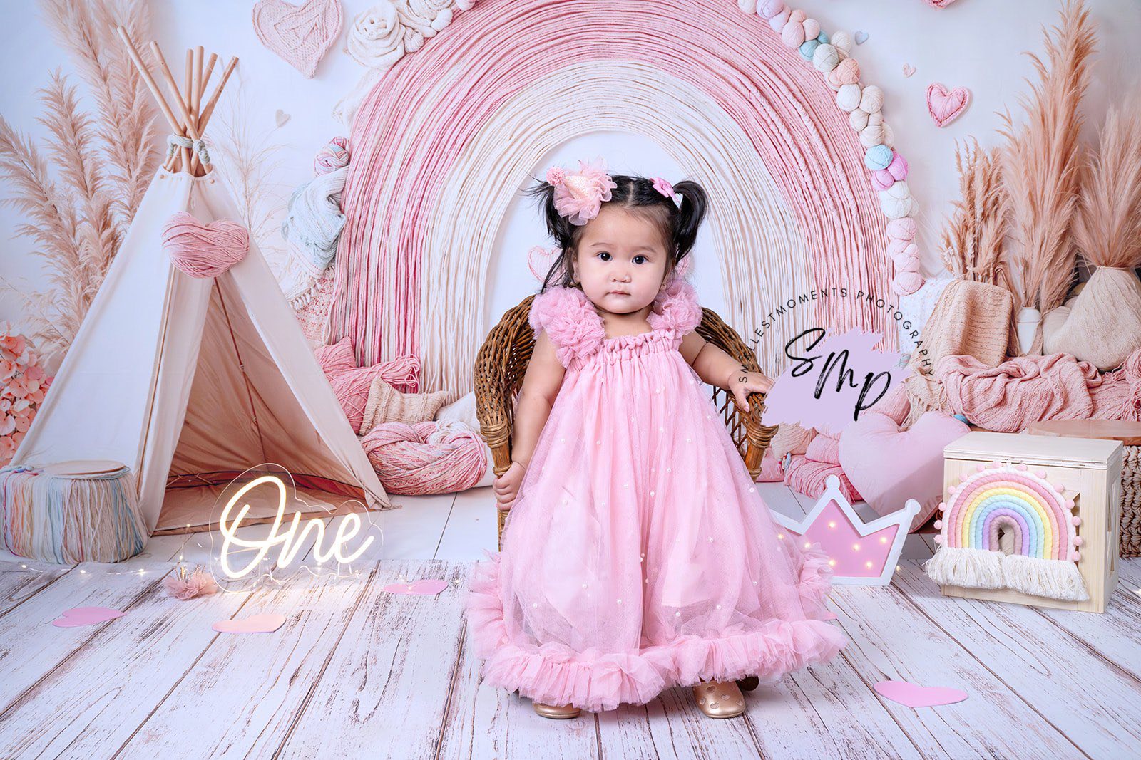 Kate Boho Rainbow Tent Hearts Pink Backdrop Designed by Emetselch