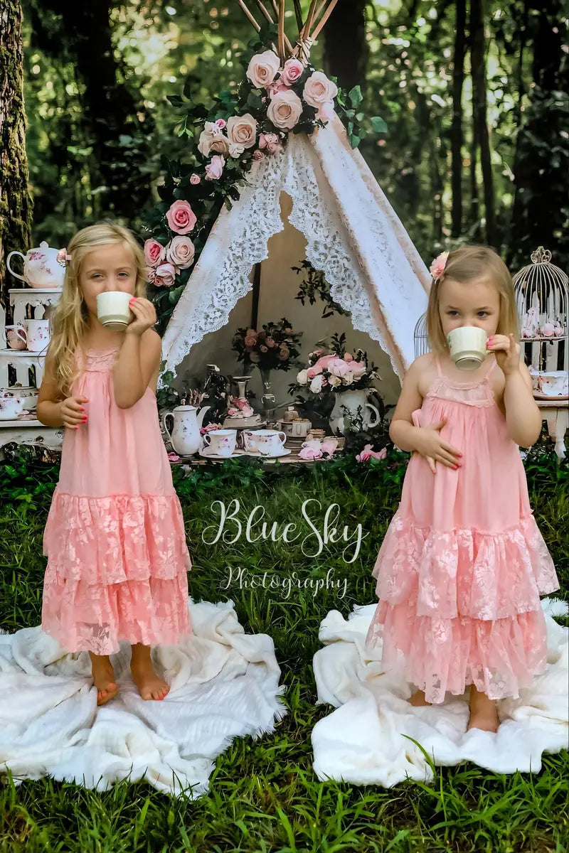 Kate Boho Teapot Party Floral Forest Backdrop Designed by Ashley Paul