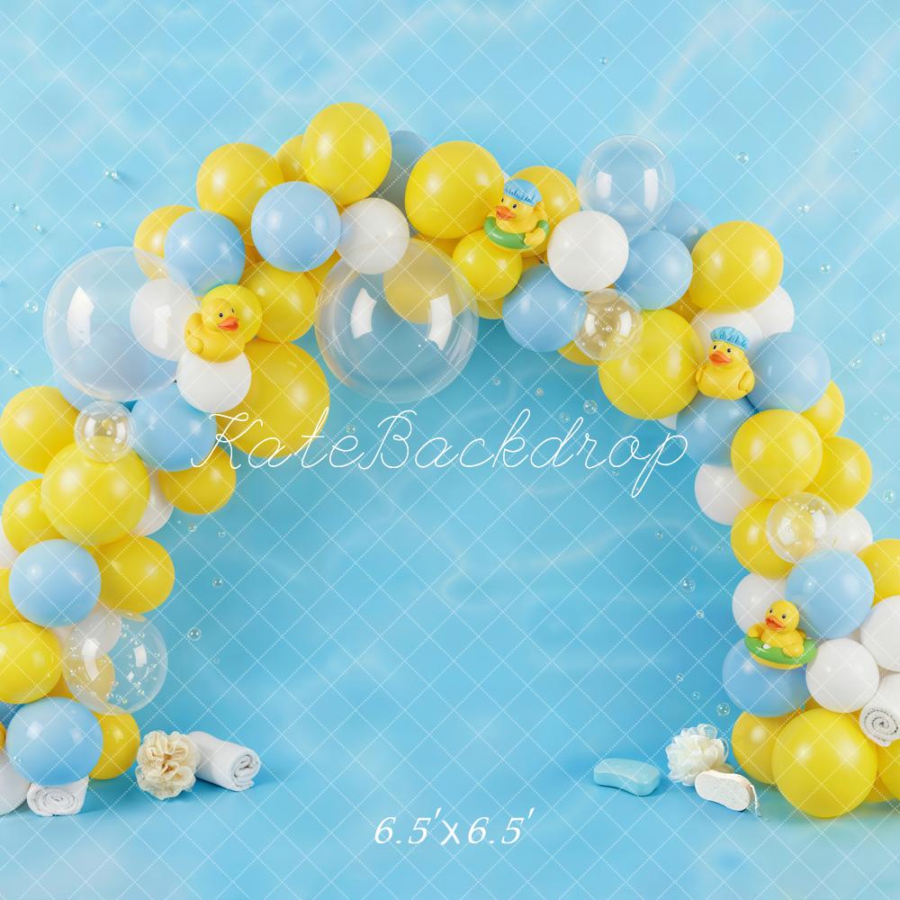 Kate Cake Smash Balloon Arch Rubber Duck Blue Yellow Printed Backdrop Designed by Emetselch