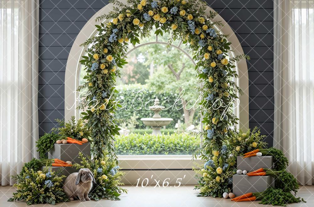 Kate Easter Bunny Flower Arch Carrots Printed Backdrop Designed by Mini MakeBelieve