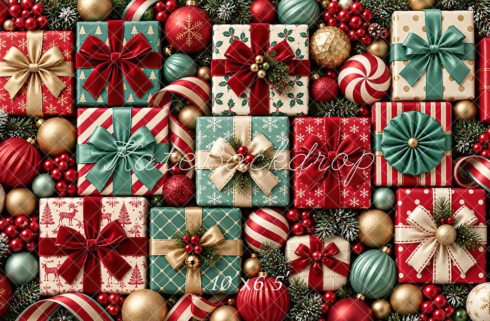Kate Christmas Gift Boxes Ornaments Wall Printed Backdrop Designed by Angela Miller