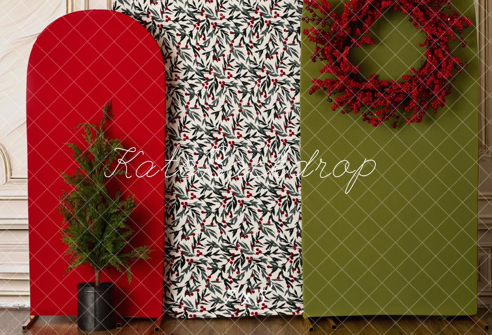 Kate Christmas Red Green Holly Berry Wreath Panels Printed Backdrop Designed by Mandy Ringe Photography