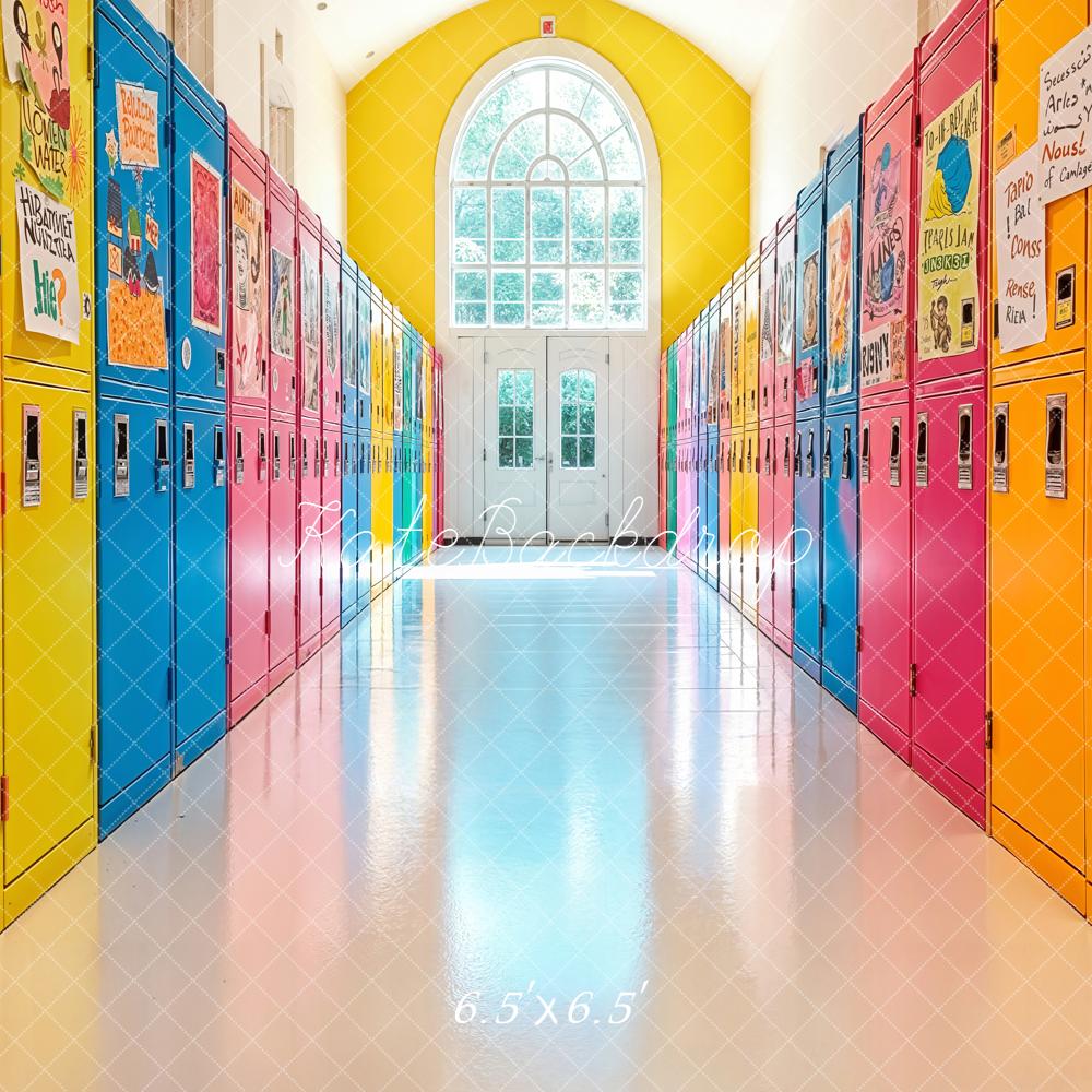 Kate Back to School Colorful Lockers Hallway Printed Backdrop Designed by Emetselch