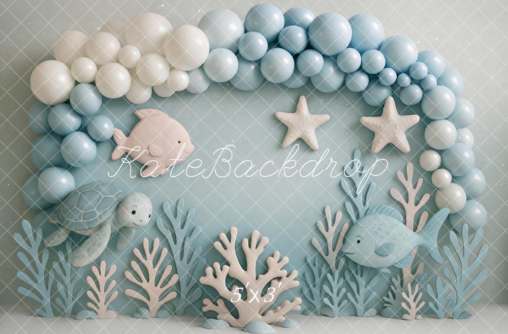 Kate Cake Smash Underwater Ocean Fish Turtle Backdrop Designed by Ashley Paul