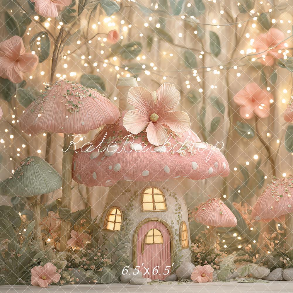 Kate Fairy Fantasy Pink Mushroom House Printed Backdrop Designed by Ashley Paul