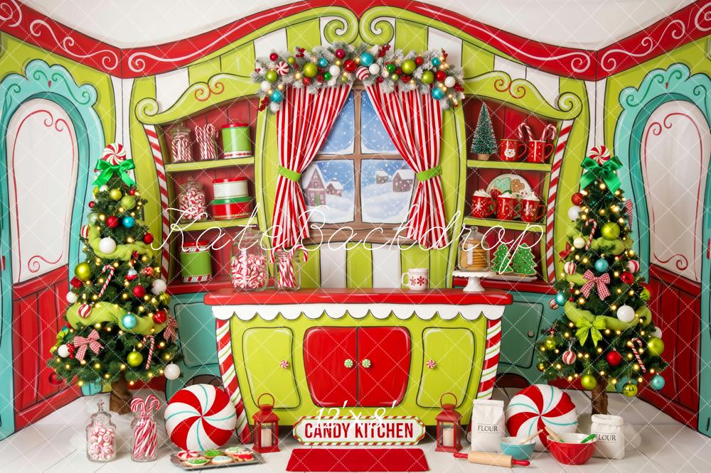 Kate Christmas Whimsical Whoville Candy Kitchen Festive Trees Peppermint Printed Backdrop Designed by Patty Roberts