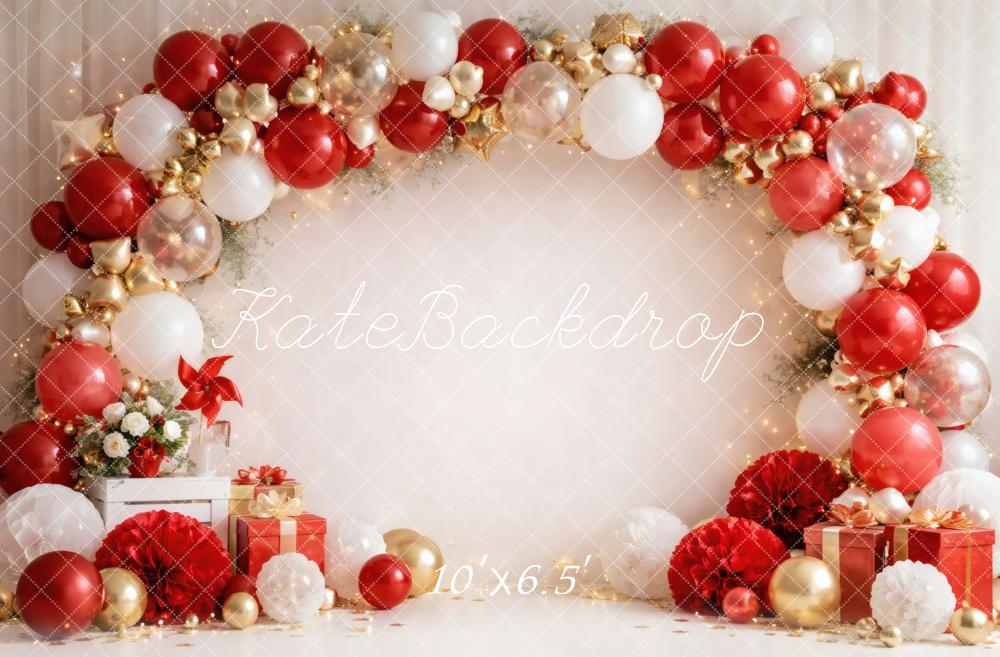 Kate Cake Smash Balloon Arch Red White Gold Presents Printed Backdrop Designed by Vertigo Productions