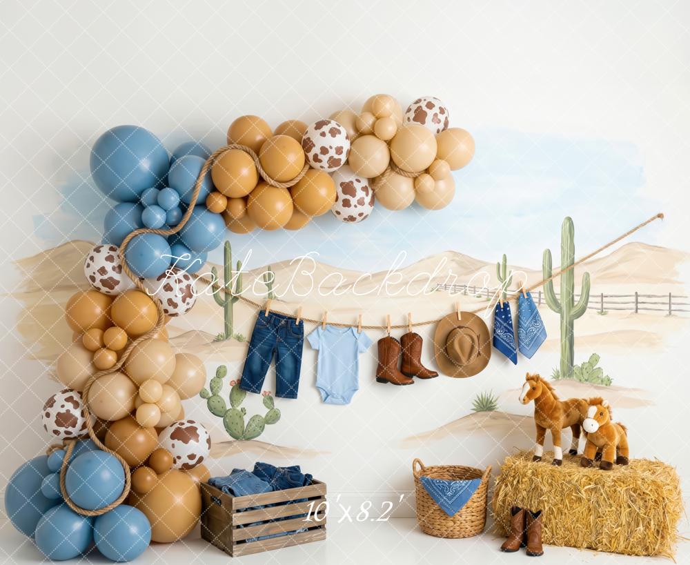 Kate Birthday Western Cowboy Cactus Desert Balloons Clothesline Printed Backdrop Designed by Patty Roberts