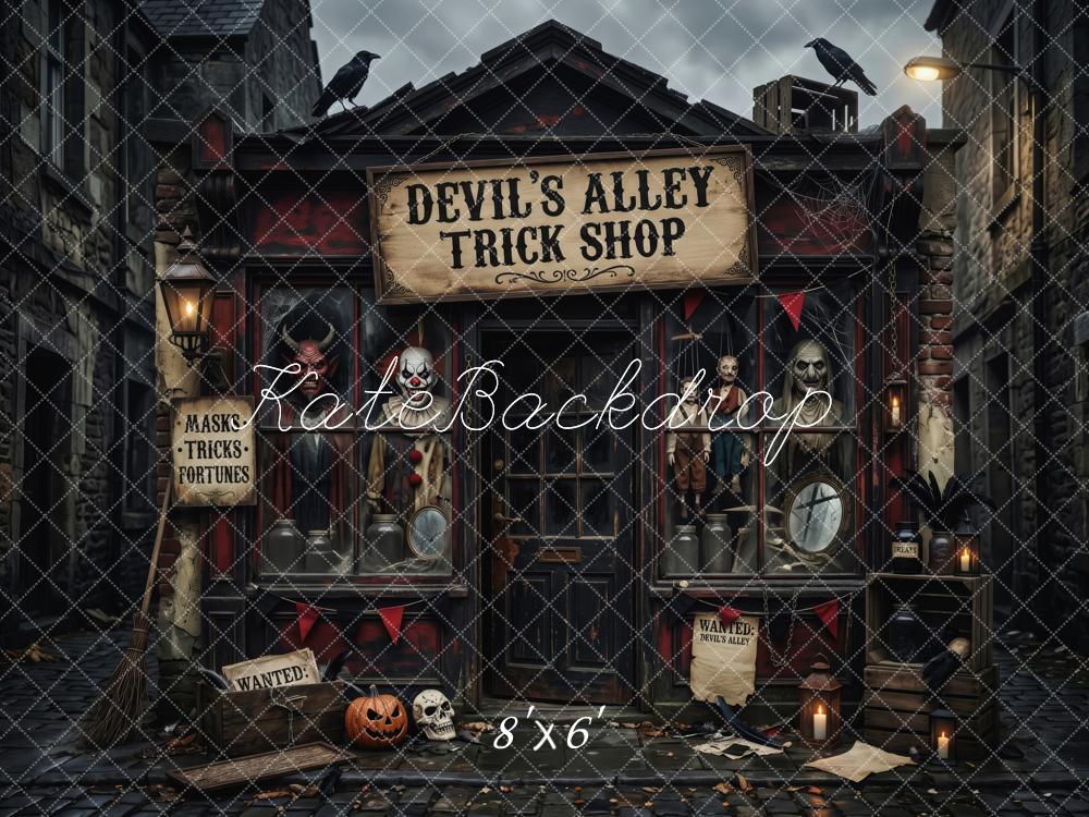 Kate Halloween Haunted Trick Shop Alley Dark Black Printed Backdrop Designed by Patty Roberts
