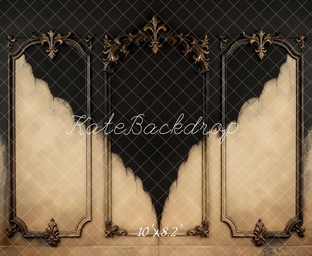 Kate Halloween Black Beige Ornate Vintage Wall Backdrop Designed by Mini MakeBelieve