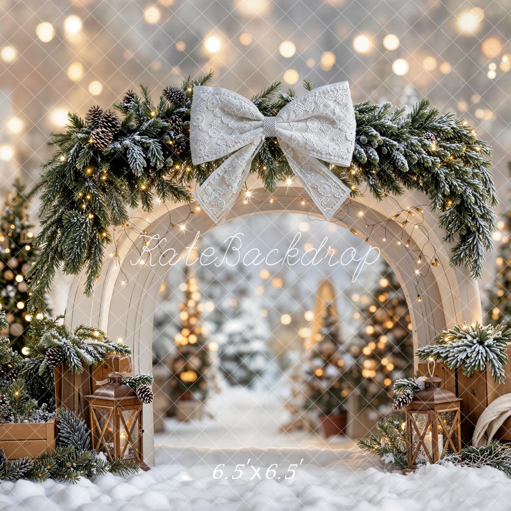 Fondo de Arco de Lazo de Navidad Árboles de Pino Nevados Faroles diseñado por Emetselch