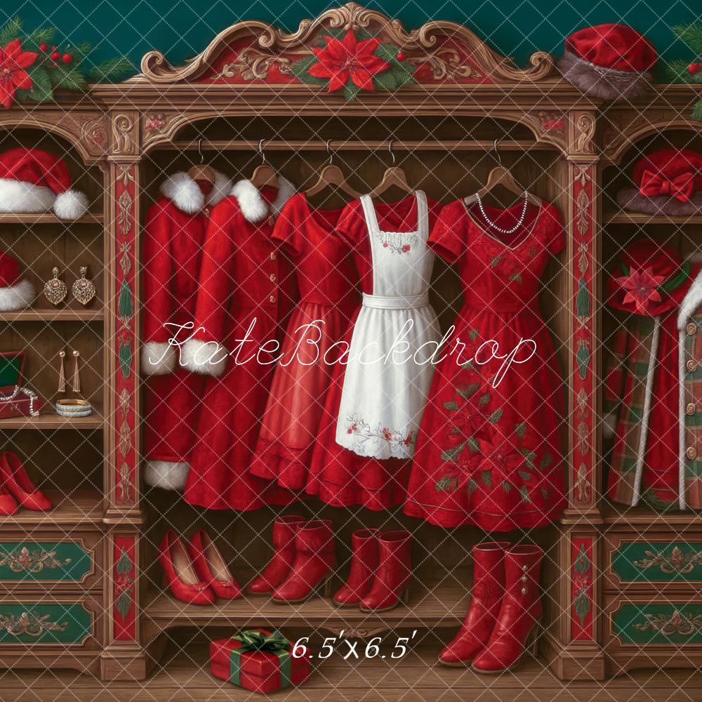Vestidos Rojos Botas Fondo de Sra. Claus Diseñado por Mini MakeBelieve