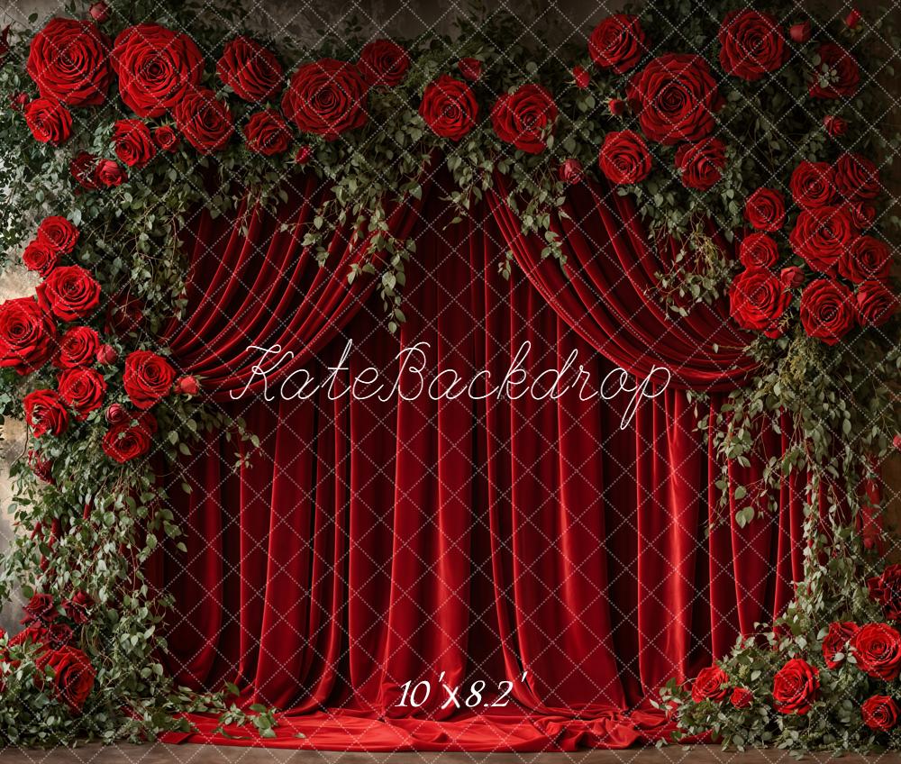 Kate Valentines Red Rose Flower Arch Velvet Curtain Backdrop Designed by Emetselch