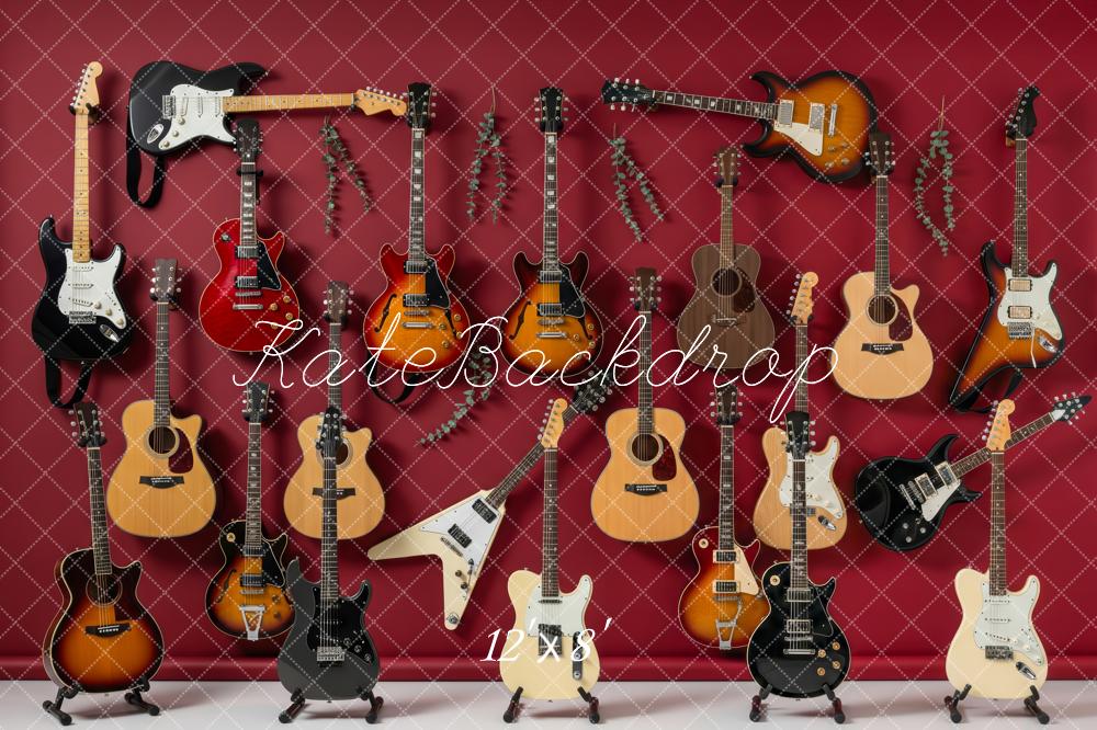 Kate Electric and Acoustic Guitars Red Wall Backdrop Designed by Patty Roberts