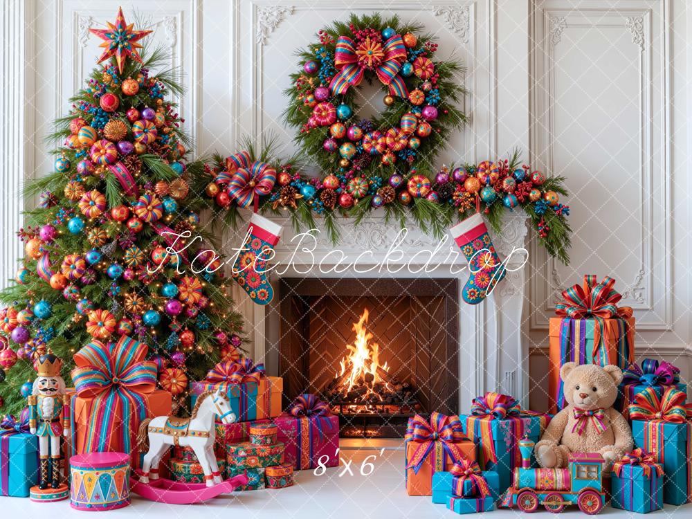 Kate Christmas Tree Fireplace Mexico Wreath Gifts Printed Backdrop Designed by Mini MakeBelieve