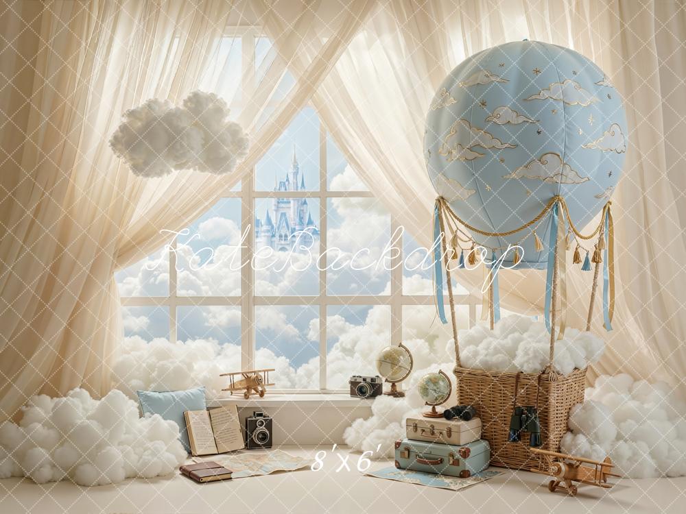 Kate Fairy Fantasy Hot Air Balloon Castle Clouds Window Backdrop Designed by Chain Photography