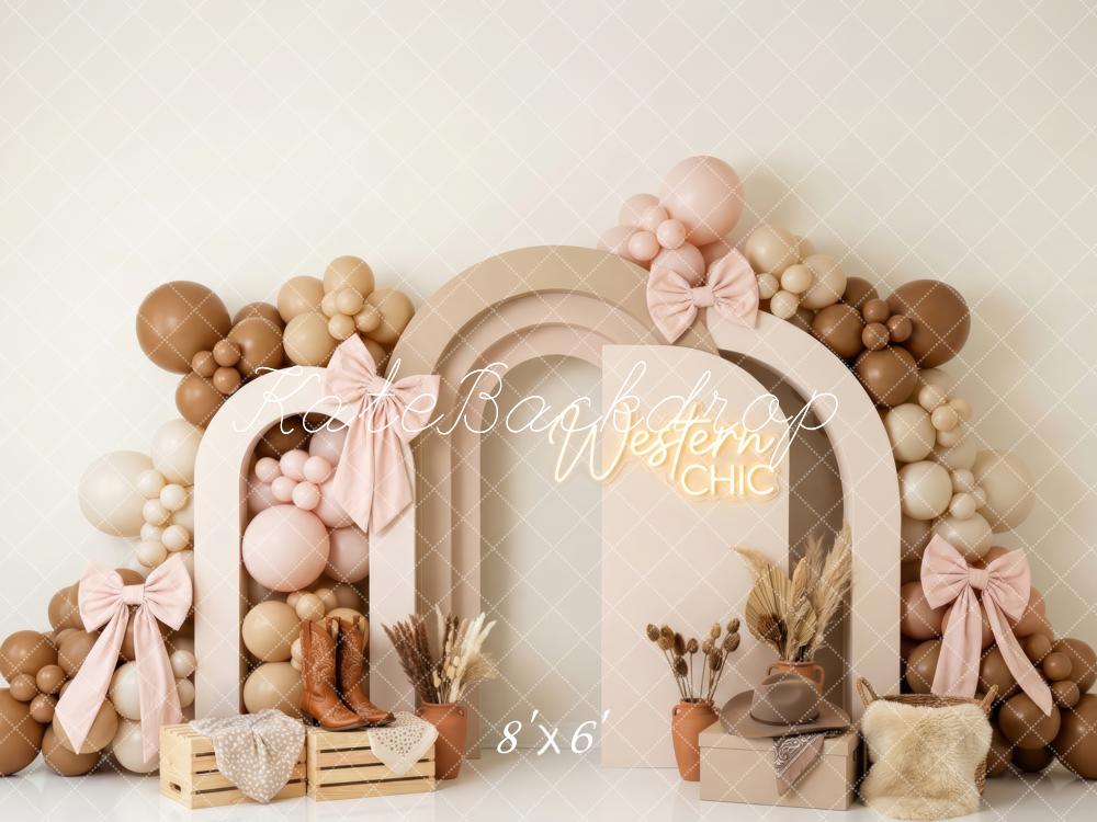 Kate Birthday Western Chic Balloon Arch Crates Boots Cowboy Hat Printed Backdrop Designed by Patty Roberts