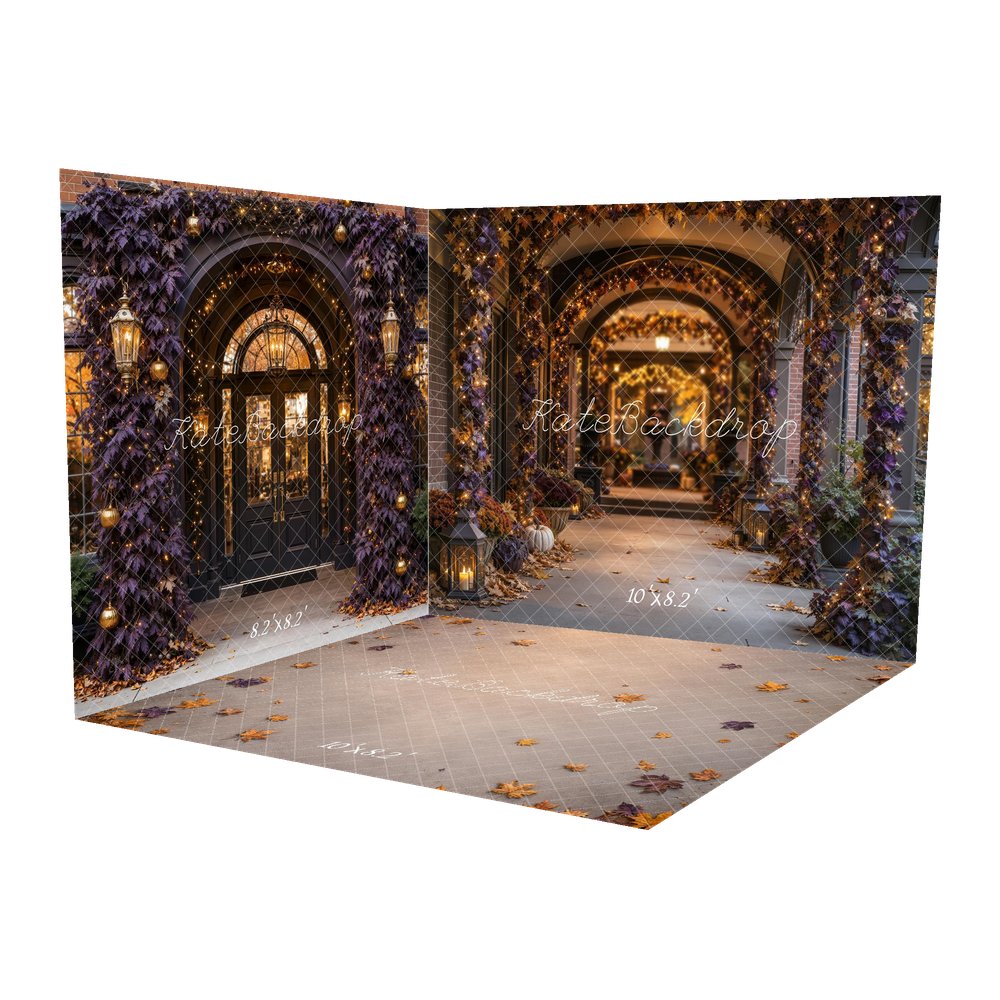 Kate Halloween Gothic Archway Pumpkin Garland Architecture Printed Backdrop Room Set