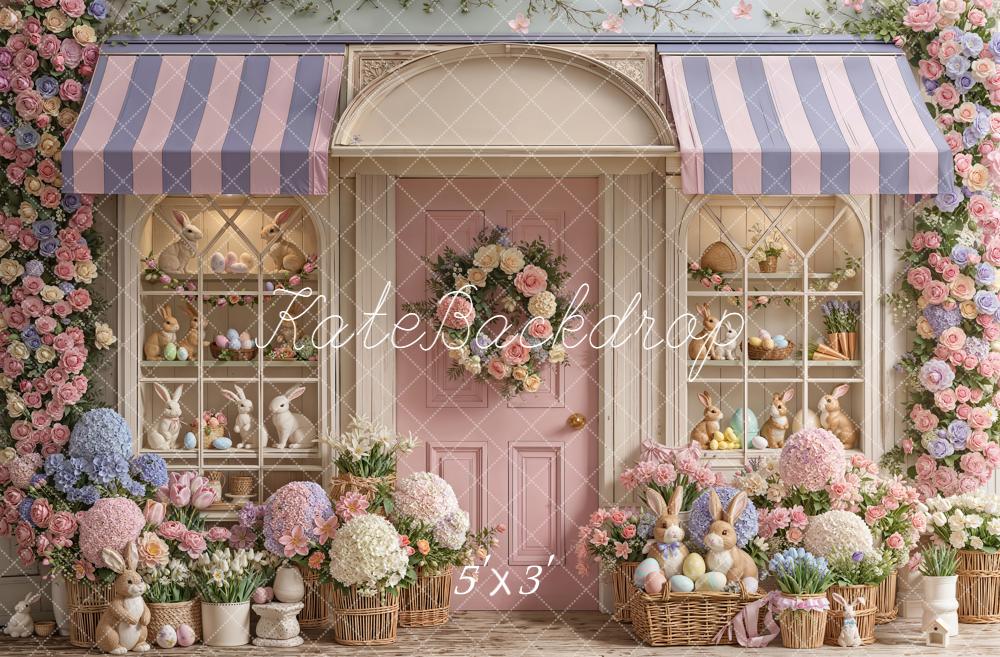 Kate Easter Bunny Flower Arch Pink Door Printed Backdrop Designed by Emetselch