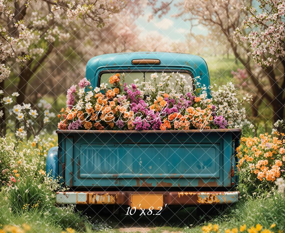 Kate Spring Blue Truck Flower Backdrop Designed by Emetselch