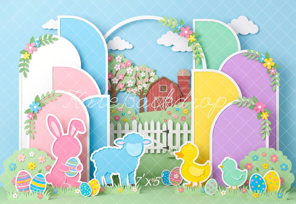 Kate Easter Pastel Papercut Arches Animals Printed Backdrop Designed by Patty Roberts