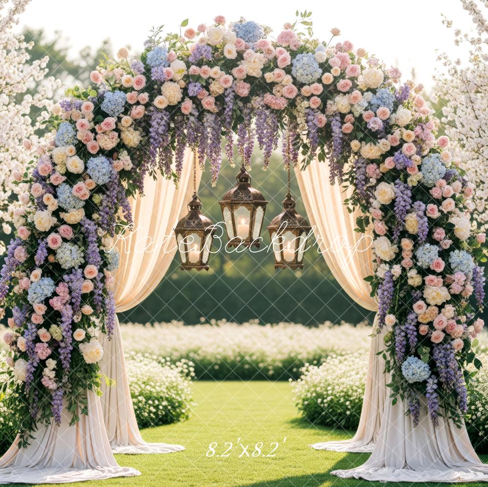 Kate Spring Flower Arch Garden Lanterns Cherry Blossoms Backdrop Designed by Patty Roberts