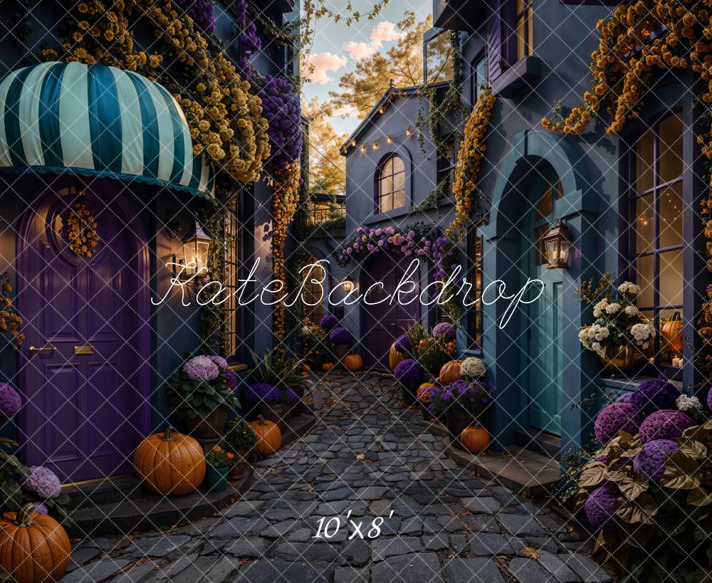 Kate Halloween Village Pumpkin Cobblestone Street Backdrop Designed by Emetselch