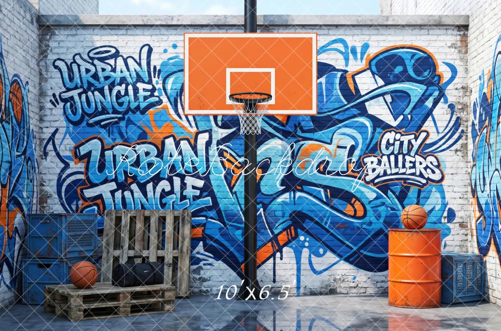 Kate Sports Urban Jungle Graffiti Basketball Court Brick Wall Printed Backdrop Designed by Patty Roberts