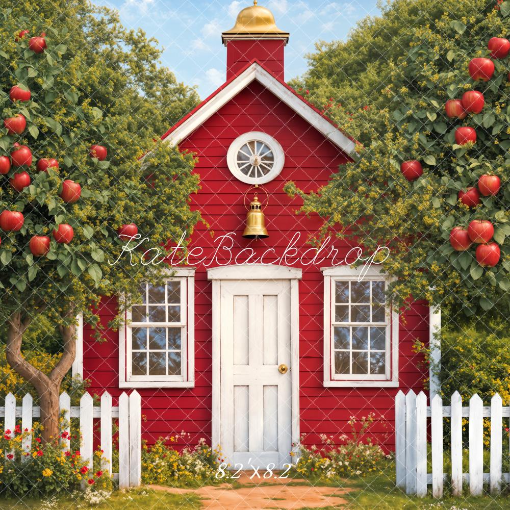 Kate Graduation Red Schoolhouse Apple Garden Backdrop Designed by Emetselch
