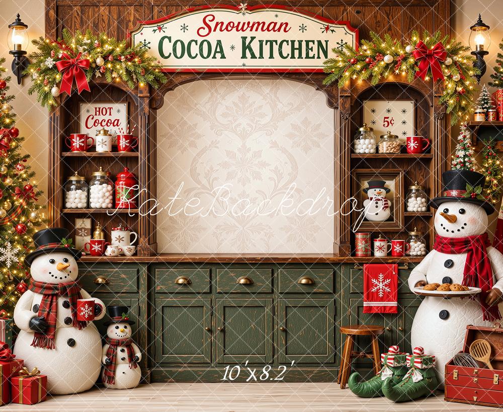 Kate Christmas Snowman Cocoa Kitchen Cabinet Printed Backdrop Designed by Shutter Swan Studios