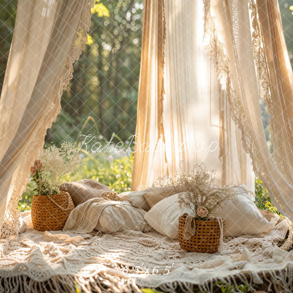 Kate Boho Cream Lace Canopy Picnic Forest Backdrop Designed by Emetselch