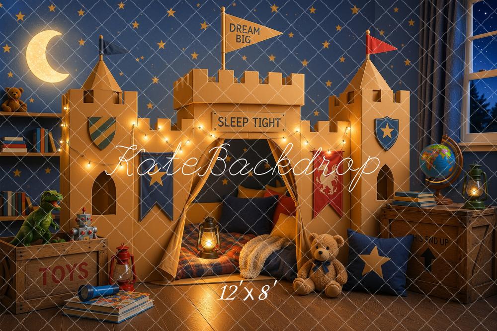 Kate Dreamy Kids Castle Bedroom Tent Toys Moon Stars Blue Wall Printed Backdrop Designed by Ashley Ward
