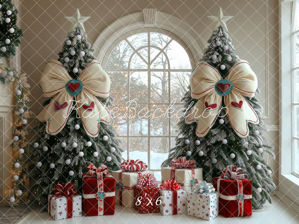 Christmas Árboles Nevados Lares Grandes Lazos Fondo de Ventana Regalo Designed by Mini MakeBelieve