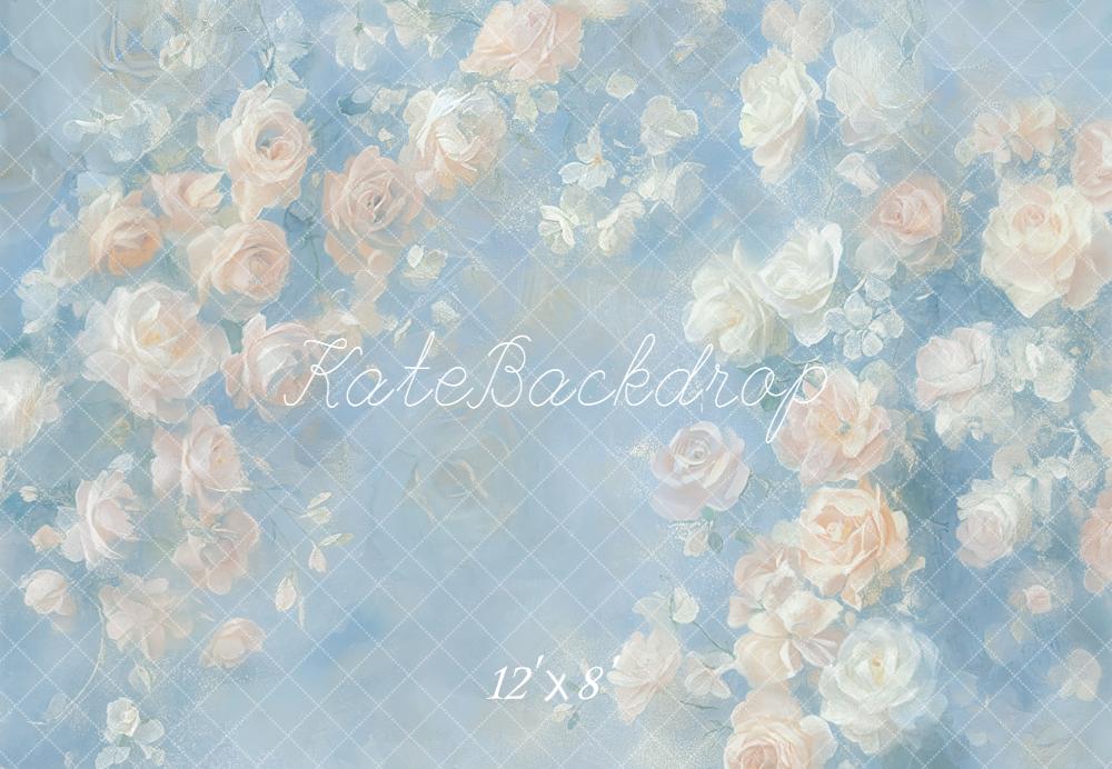 Kate Floral Blue Pastel Roses Backdrop Designed by GQ