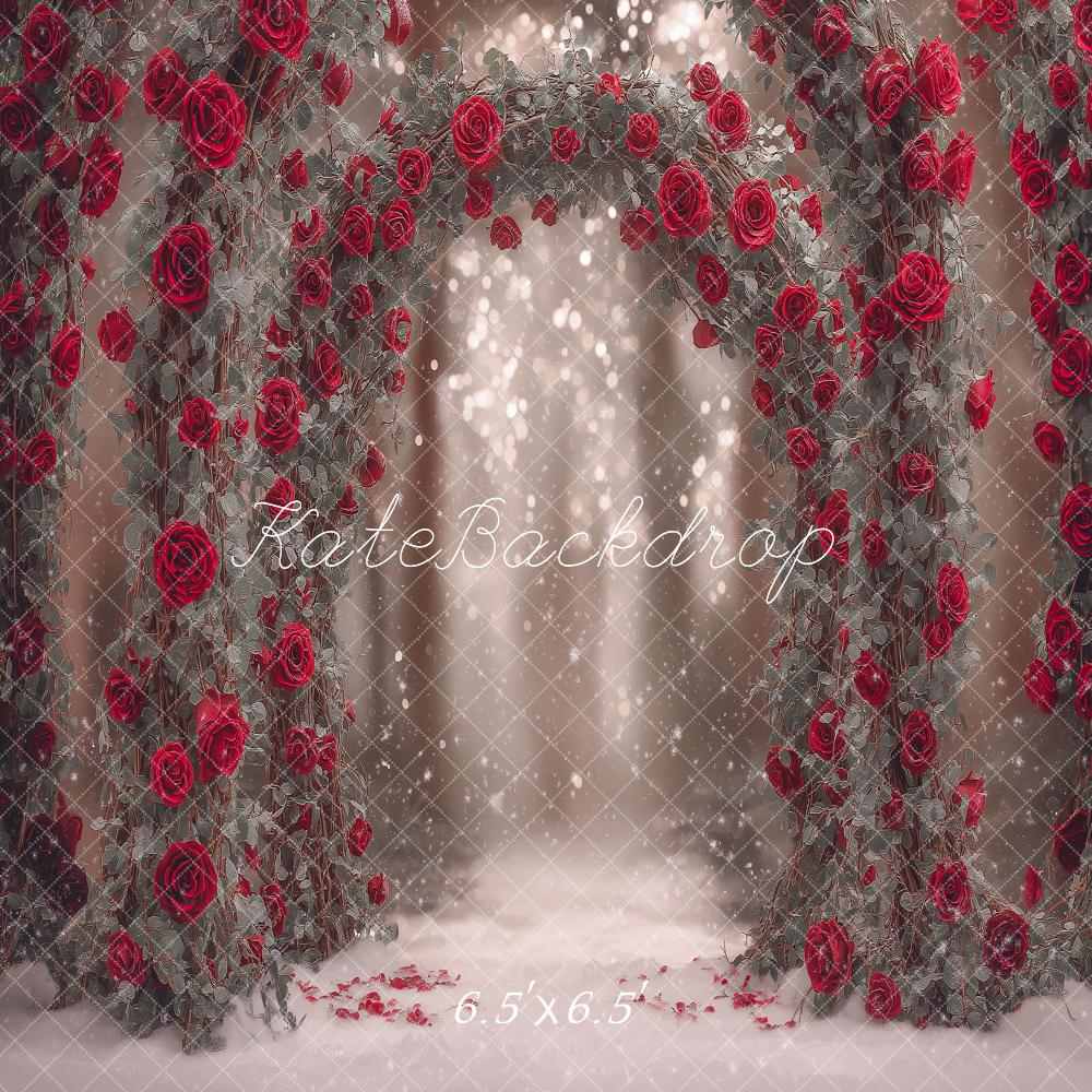 Kate Valentine's Day Flower Arch Red Roses Bokeh Backdrop Designed by Angela Miller