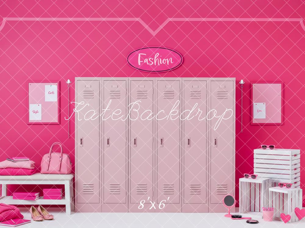 Kate Barbie Pink Lockers Fashion Room Printed Backdrop Designed by Patty Roberts