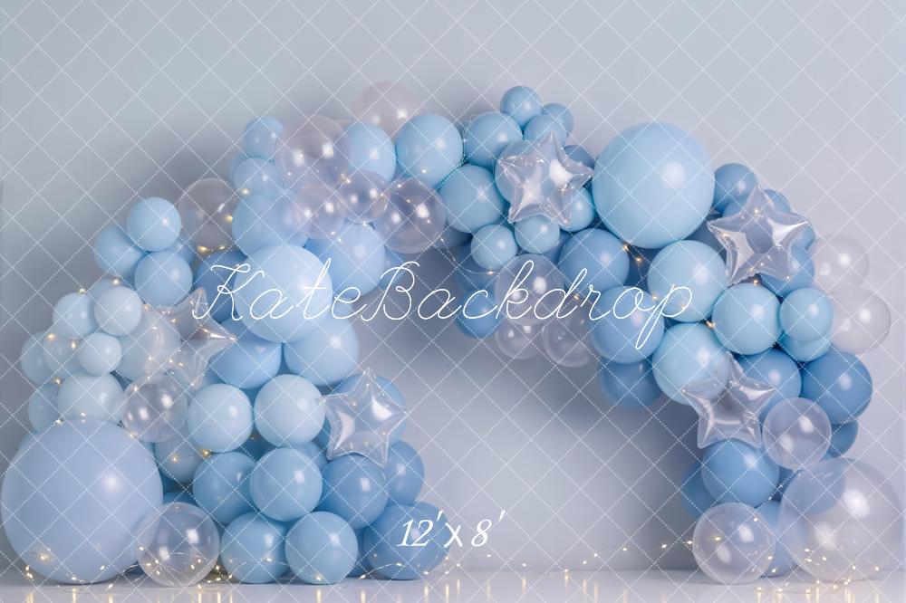 Kate Cake Smash Blue Balloon Arch with Clear Balloons and Star Balloons Printed Backdrop Designed by Emetselch