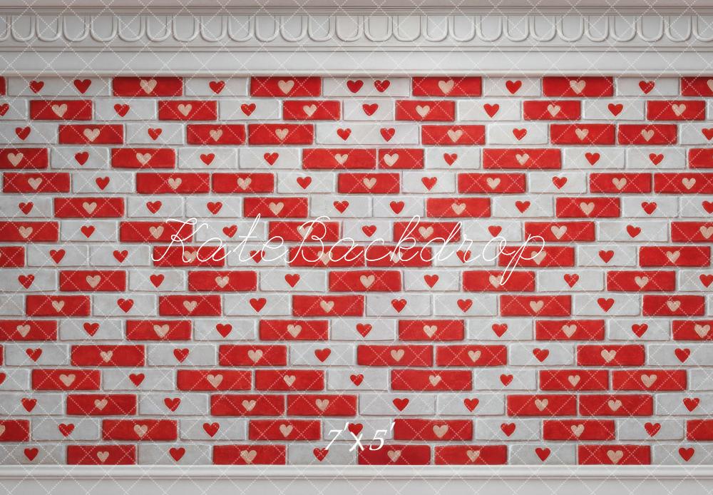 Kate Red Heart Brick Wall Backdrop Designed by Mini MakeBelieve