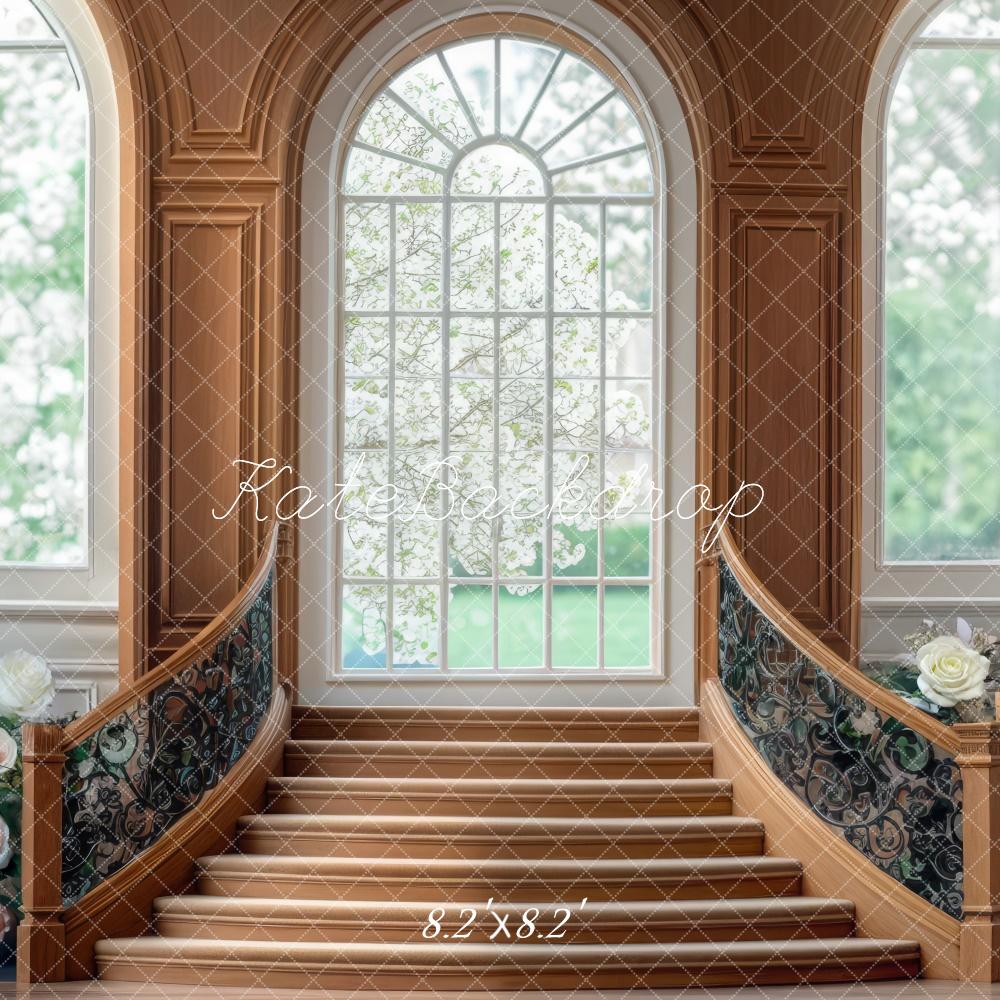 Retro Scale Arcuate Cascading Stairs Floral Backdrop Designed by Mini MakeBelieve