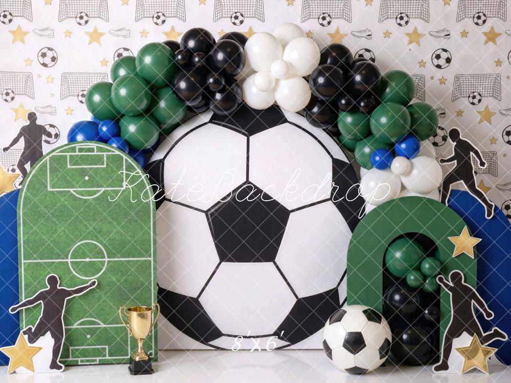 Kate Cake Smash Soccer Ball Soccer Field Balloon Arch Printed Backdrop Designed by Mini MakeBelieve