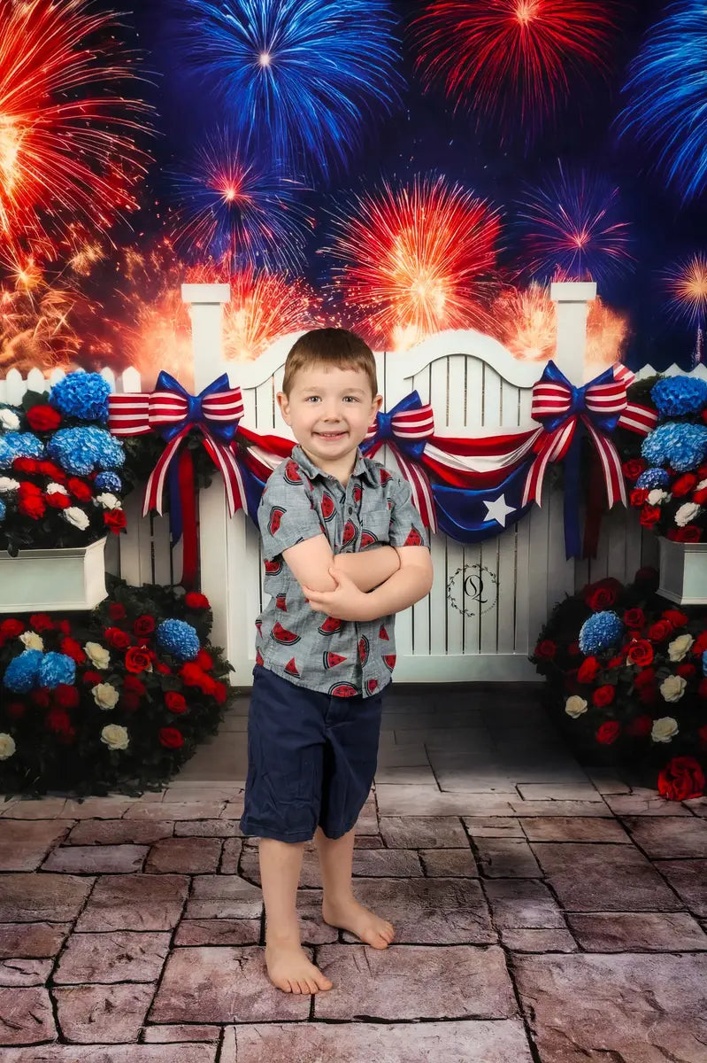 Independence Day Fireworks Garden Fence Backdrop Designed by Mini MakeBelieve