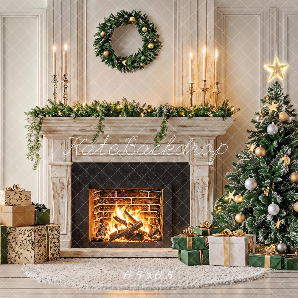 Kate Christmas Tree White Fireplace Gift Box Backdrop Designed by Emetselch